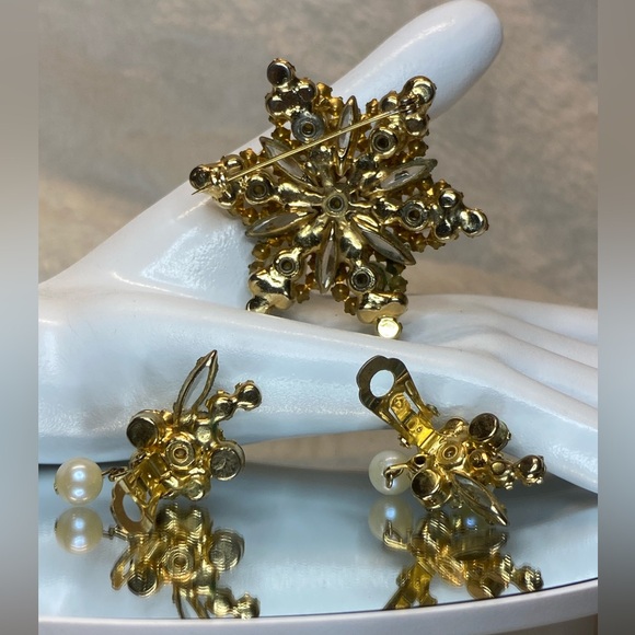 VINTAGE JULIANA D&E AB RHINESTONE FAUX PEARL STAR BROOCH PIN & EARRING SET #786 - Picture 16 of 16